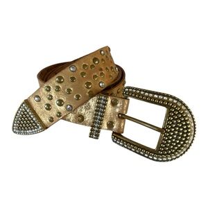 Arizona Jean Company Women's Belt Studded Rhinestone Western Cowhide Leather M